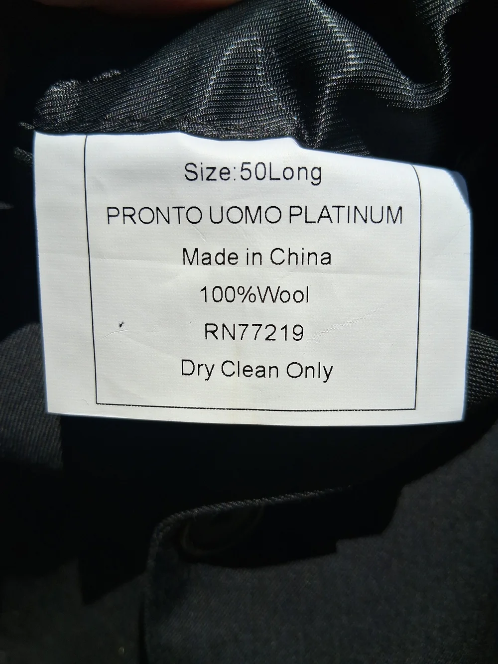 Pronto Uomo Black Platinum Executive Fit Men’s Suit Jacket Size 50 Long NWT